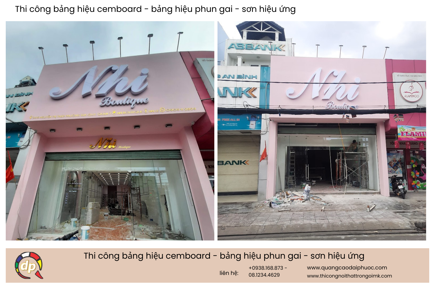 thi công bảng hiệu màu hồng, bảng hiệu shop nhi 